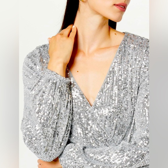 The Drop Women's Helena Sequin Wrap Dress Size L - Picture 3 of 5